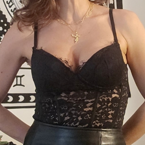 Revamped NWT Black Sexy Lace Bodysuit Zip up back SP - Picture 1 of 9